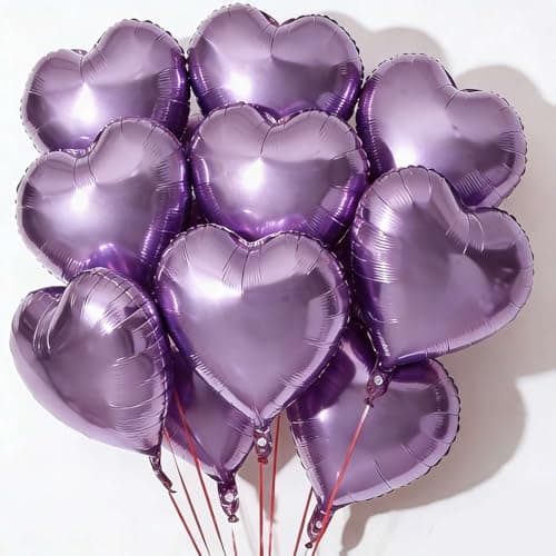 10pcs Pearl Purple Heart Balloons 18 Inch Mylar Balloons for Baby Shower Wedding Valentines Day Decorations