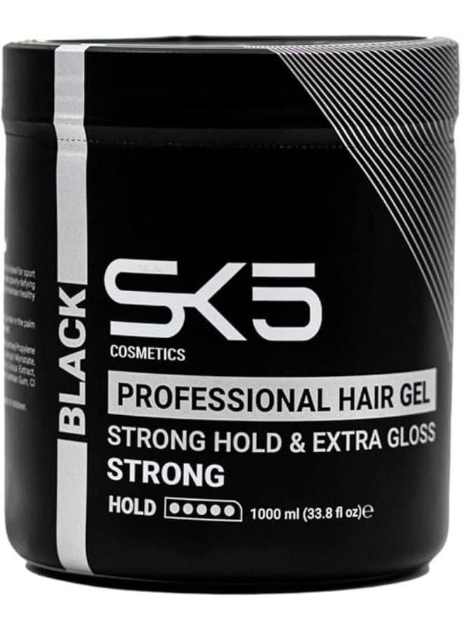 Professional Hair Gel Strong Hold And Extra Gloss Black Strong 1000ml