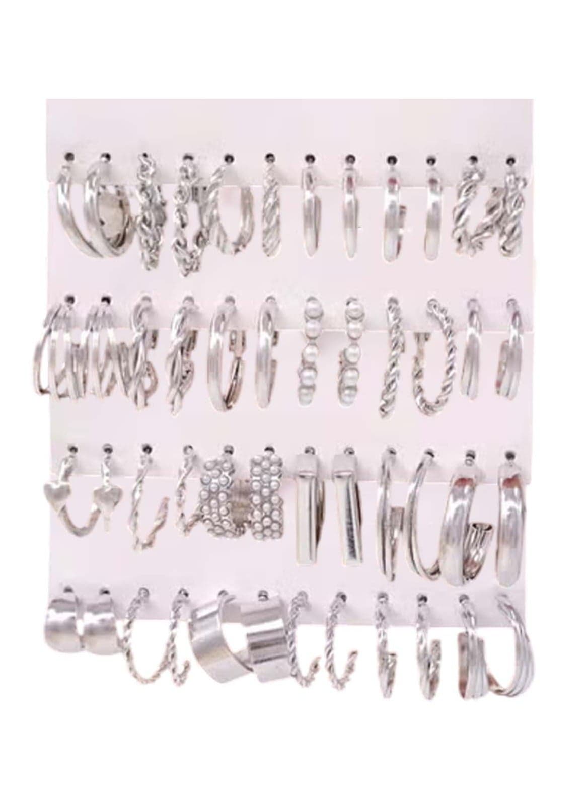 24 Pcs Silver Hoop Earrings Set – Chic & Elegant Jewelry Collection
