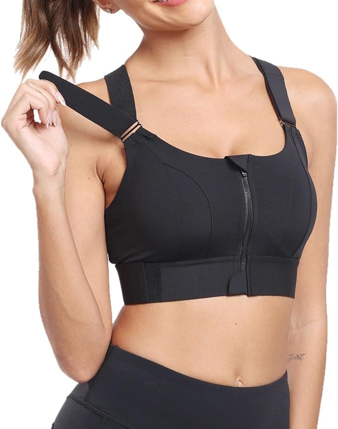 PLUMBURY Women's Padded Front Zip Plus Size Full Coverage High Support Velcro Adjustable Sports Bra For Workout Gym, Size 3Xl, Black - Polyamide