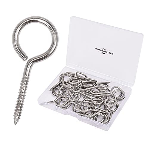 SHONAN 1.57" Stainless Steel Eye Screws for Wood, 30 Pcs Screw Eye Hooks, Indoor & Outdoor Use, 17 Lbs Capacity