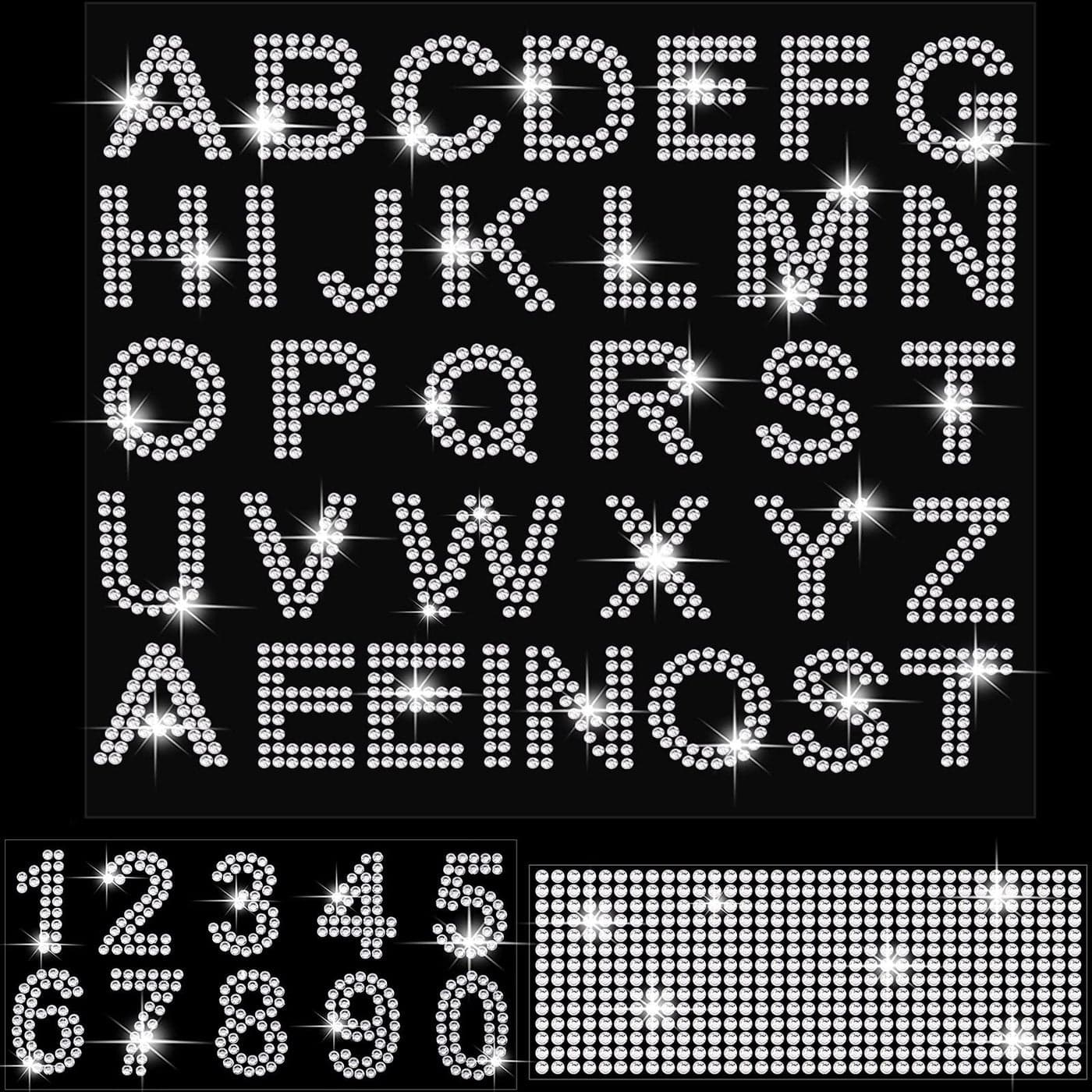 Waydress 3 Sheets Glitter Rhinestone Stickers Bling Crystal Alphabet Letter Number Decals Gemstone Border Pastes 34 Letters 10 Numbers SelfAdhesive Decorative for DIYSilver