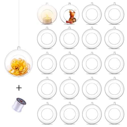 20 Pcs Hanging Tealight Holders Globes: Romadedi Fillable Acrylic Bulk Hanging Tea Light Ball, Bulb 3.15'' Ornaments Fillable for Party Wedding Centerpiece Christmas Home Decorations DIY