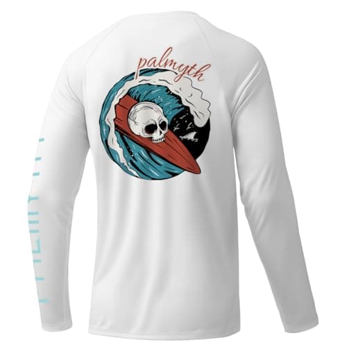 Palmyth Fishing Shirts for Men Long Sleeve Sun Protection Shirts UV UPF 50 TShirt Quick Dry White Skull Surfing L