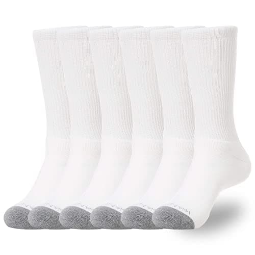 WANDER Men's Cushion Crew Socks 6-Pack Running Socks Men Cotton Athletic Sport Work Shoes White 9-12