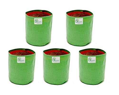 Bio Blooms Round HDPE Plant Grow Bag for Terrace & Kitchen Gardening| Pack of 5| 12x15|200 GSM Heavy Duty Outdoor Grow Bag | Durable Planter for Vegetables, Flowers & Plants (Green & Orange)