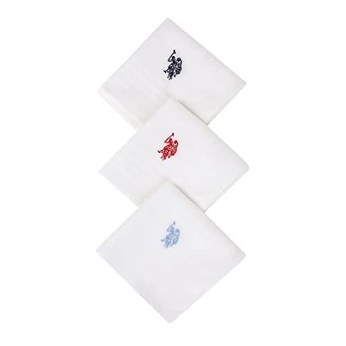 U.S. POLO ASSN. Men Pure Cotton Brand Logo Casual Style Handkerchief - Pack Of 3, White