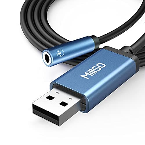 MillSO USB to 3.5mm Audio Jack Adapter, Sapphire Blue TRRS USB to AUX Audio Jack External Stereo Sound Card for Headphone, Speaker, PS4, PC, Laptop, Desktops - 3 Feet