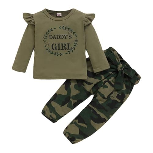 Mikrdoo 2T Toddler Girl Outfit Cotton Letter Print Shirt Camo Pants 2pcs Toddler Baby Camouflage Outfits Set 2t-3T