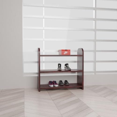 flux Elegance Three-Tier Shoe Rack Red 50x20x50 cm Heavy Duty Particle Board with Laminate Finish Multipurpose Storage Organizer Durable Wooden Shelf for Home Office Classroom