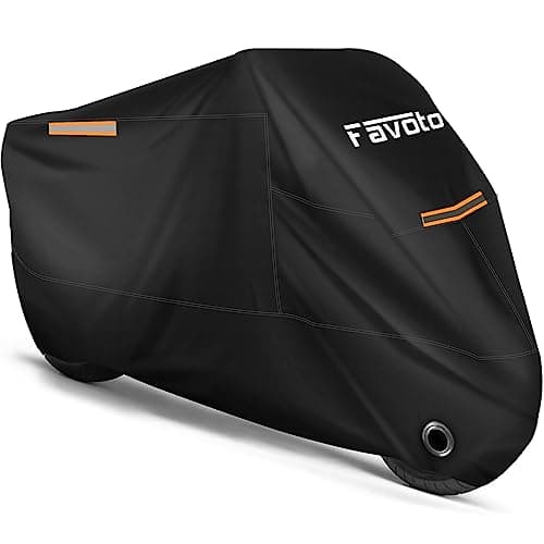 Favoto Motorcycle Cover Waterproof All Weather Universal Fits up to 108 inches Motorcycles with 3 Night Reflectors LockHole Carrying Bag Windproof Dustproof Sun Outdoor Protection
