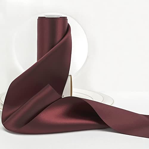 HUIHUANG Burgundy Satin Ribbon 4 Wide Double Sided Thick Ribbon for Chair Sash Bridal Wedding Decor Bows Large Flower Bouquet Sewing Crafts 10 YardsRoll
