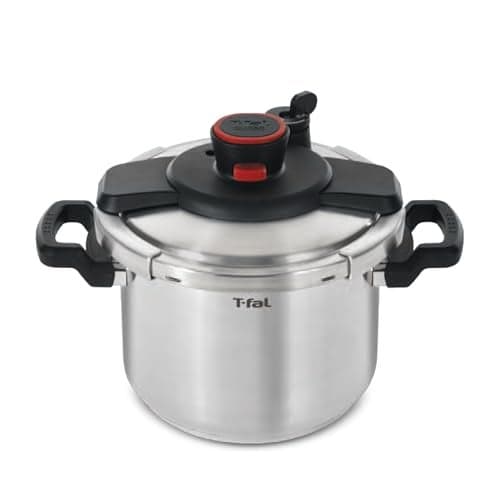 Tfal Clipso Stainless Steel Pressure Cooker 63 Quart Induction Cookware Secure Locking System One Hand System Recipe Book Included Pots and Pans Kitchen Silver