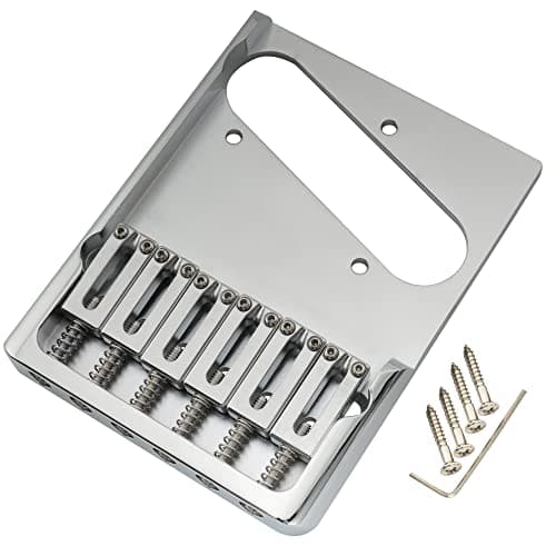 Musiclily Ultra 2-1/8 Inch Brass Heavy Duty Asymmetric Telecaster Bridge for Tele Style Electric Guitar, Chrome
