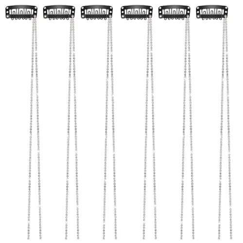 CHIROGRAPHY 6 PCS Pieces Long Rhinestone Hair Chains,Punk Tassel Hair Clips Hair Extension 20 Inch Head Chain Silver Hair Clip Hairpin for Women and Girls Nightclub Party Daily Headwear