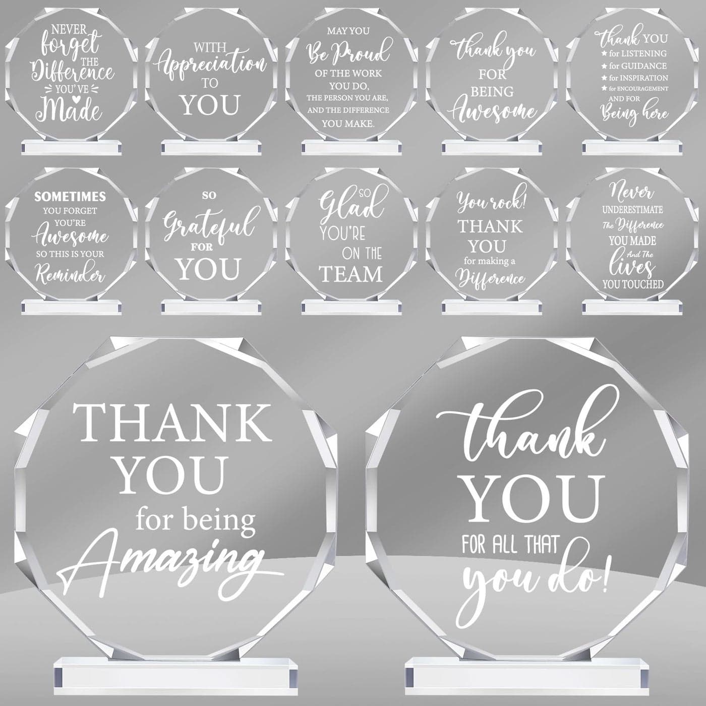 Barydat 12 Pcs Employee Appreciation Plaque Gifts for Women Men Inspirational Awards Acrylic Nonagon Coworker Gift Thank You for Friends Colleague Teacher Keepsake Office Supplied