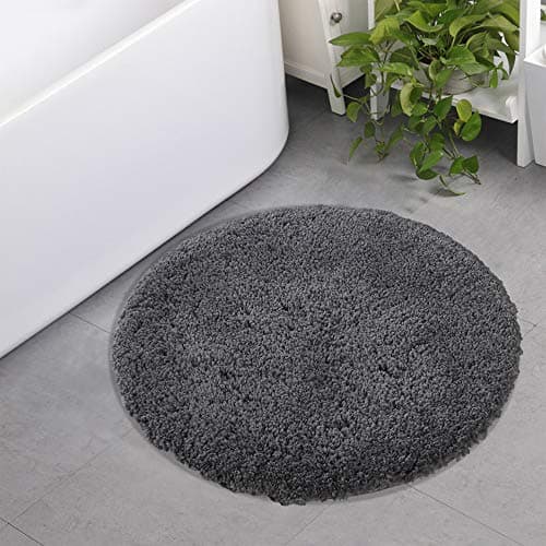 Seavish Luxury Grey Bath Rug, 2ft Shaggy Round Bathroom Rug,Non Slip Efficient Water Absorbent Machine Washable Tufted Circle Bath Mat Microfiber Soft Thick Plush Circular Rug Floor Carpet
