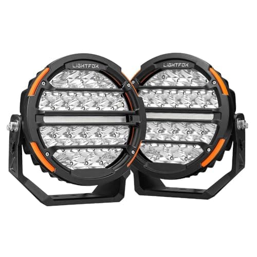 Lightfox 9" LED Driving Lights Round, 20,178 LM Spot Light Built-in DRL with Protective Covers, Adjustable Angle with Wiring Harness, IP68 for Offroad Jeep Wrangler Truck Pickup SUV