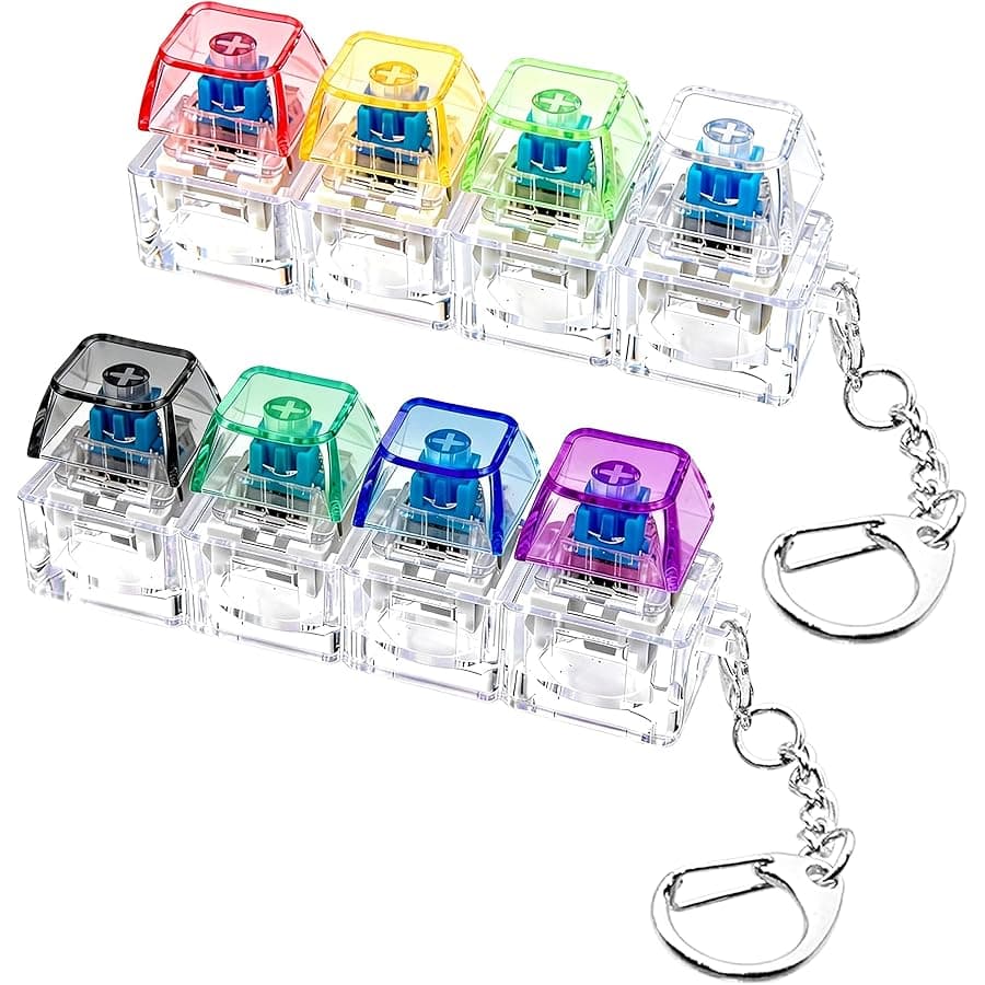 2 PCS Keyboard Fidget Toy, Keyboard Fidget Keychain 4-in-1 Keyboard Decompression on Finger Clicker Toys, Keychain on Stress Relief Fidget Gifts to Relief Stress (Transparent)