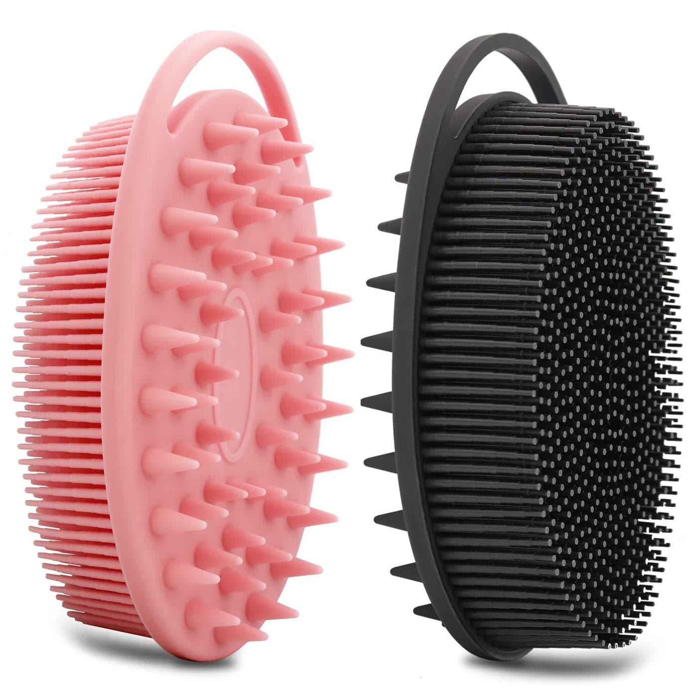 2 Pack Silicone Body Scrubber Loofah DoubleSided Body BrushShower Scrubber and Scalp Massager Shampoo Brush for Sensitive Kids Women Men All Kinds of Skin Black Pink