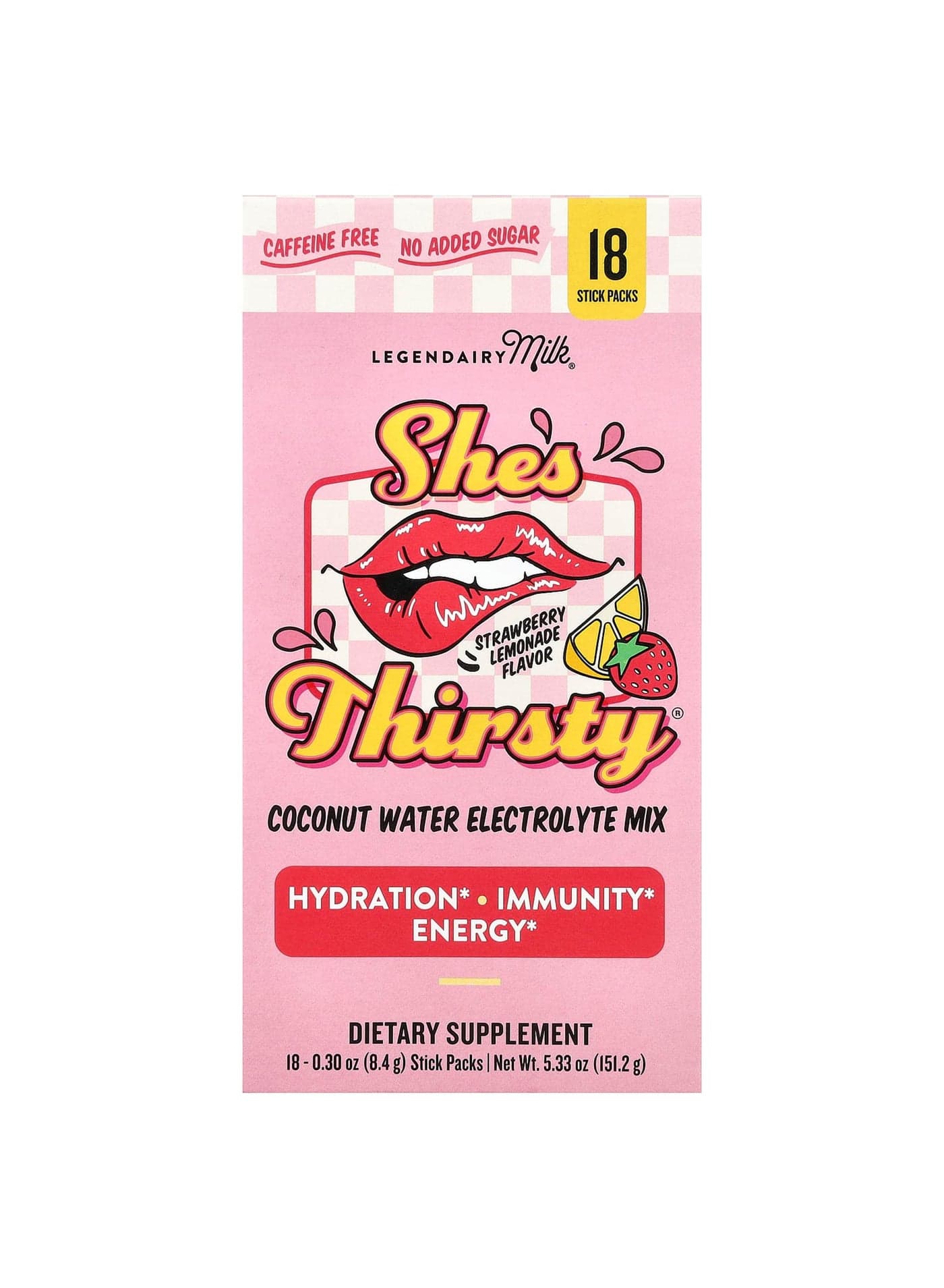 She's Thirsty®, Coconut Water Electrolyte Mix, Strawberry Lemonade (Box), 18 Stick Packs, 0.3 oz (8.4 g) Each