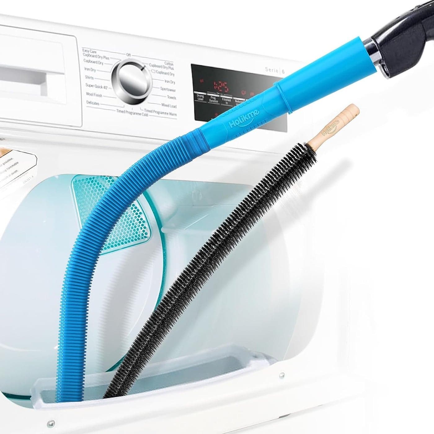 Holikme 2 Pieces Dryer Vent Cleaner Kit, Dryer Lint Vacuum Attachment and Flexible Dryer Lint Brush, Vacuum Hose Attachment, Blue