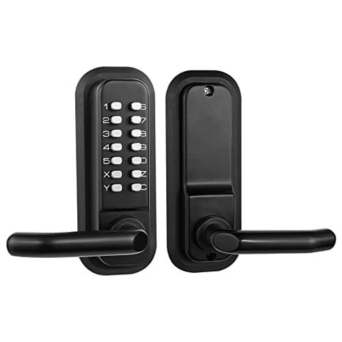 Outdoor Keyless Lock with Adjustable Deadlatch 238 and 234Mechanical Combination Door Lock with Keypad Sunscreen Waterproof Keyless Gate Locks for Outdoor Fence with Handle Black