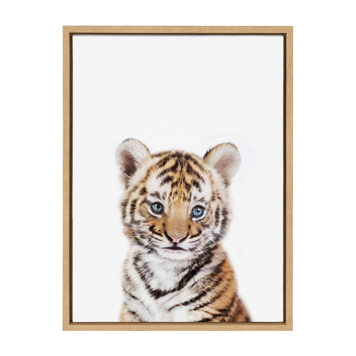 Kate and Laurel Baby Tiger Portrait Framed Canvas Wall Art by Amy Peterson 18x24 Natural Cute Baby Animal Home Decor
