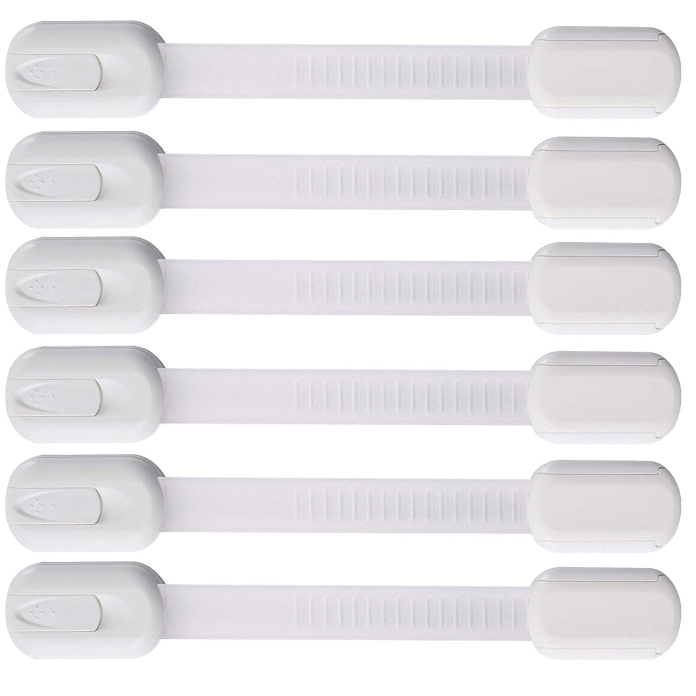6 Pack Vmaisi MultiUse Adhesive Straps Locks Childproofing Baby Proofing Cabinet Latches for Drawers Fridge Dishwasher Toilet Seat Cupboard OvenTrash Can No Drilling White 6