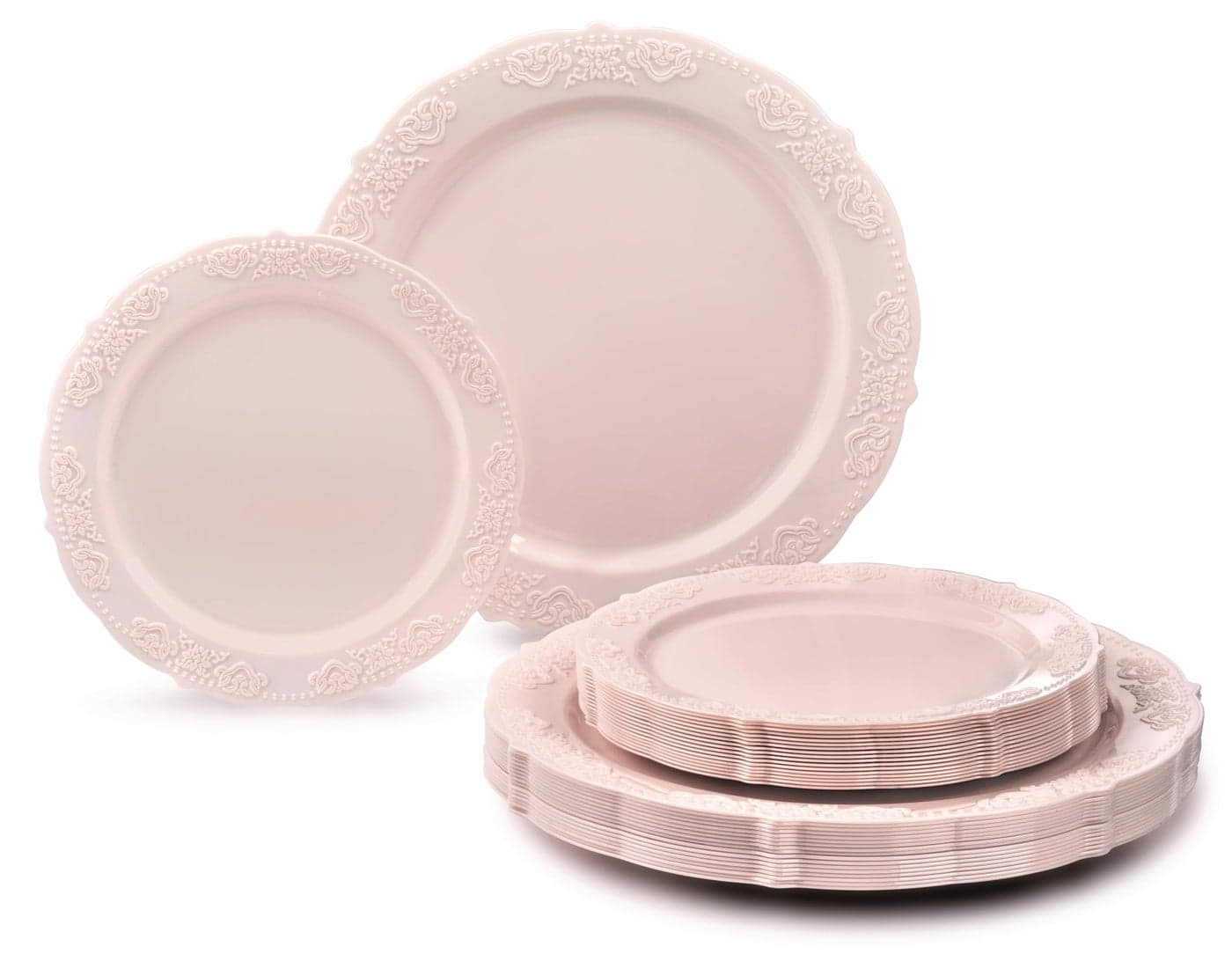 OCCASIONS 50 Plates Pack 25 Guests Vintage Wedding Party Disposable Plastic Plate Set 25x1025 Dinner 25x75 SaladDessert plates Portofino in Light Pink