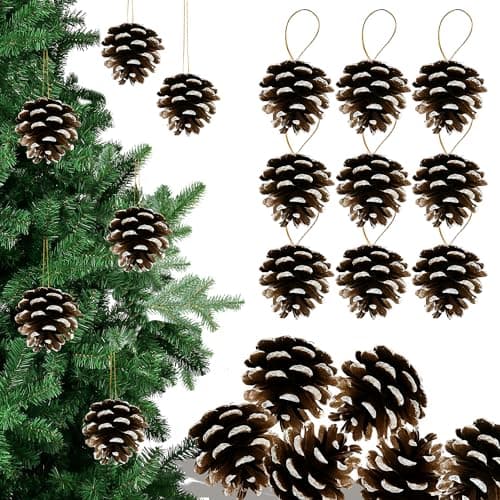 Toyshine Decorative Pine Cones Set of 9 with White Snow Tips for Xmas Tree Decor Party Decoration and DIY Crafts