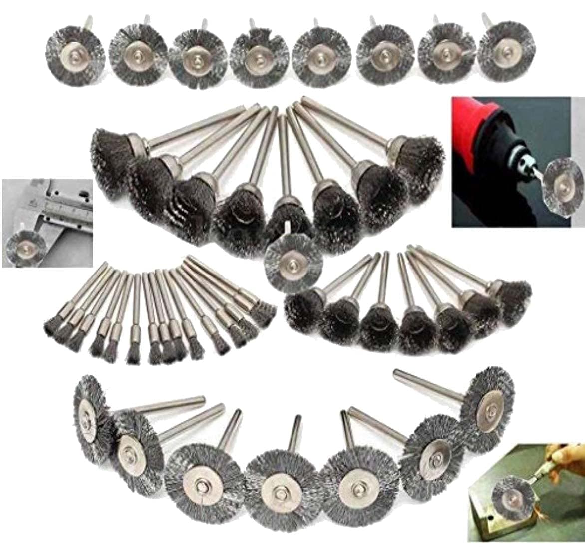DIY Crafts Pack of 15 Pcs, Mettalic Silver, Steel Wire Wheel Brushes DIY Tools For Dremel Accessorie Rotary Burr (Pack of 15 Pcs, Mettalic Silver)