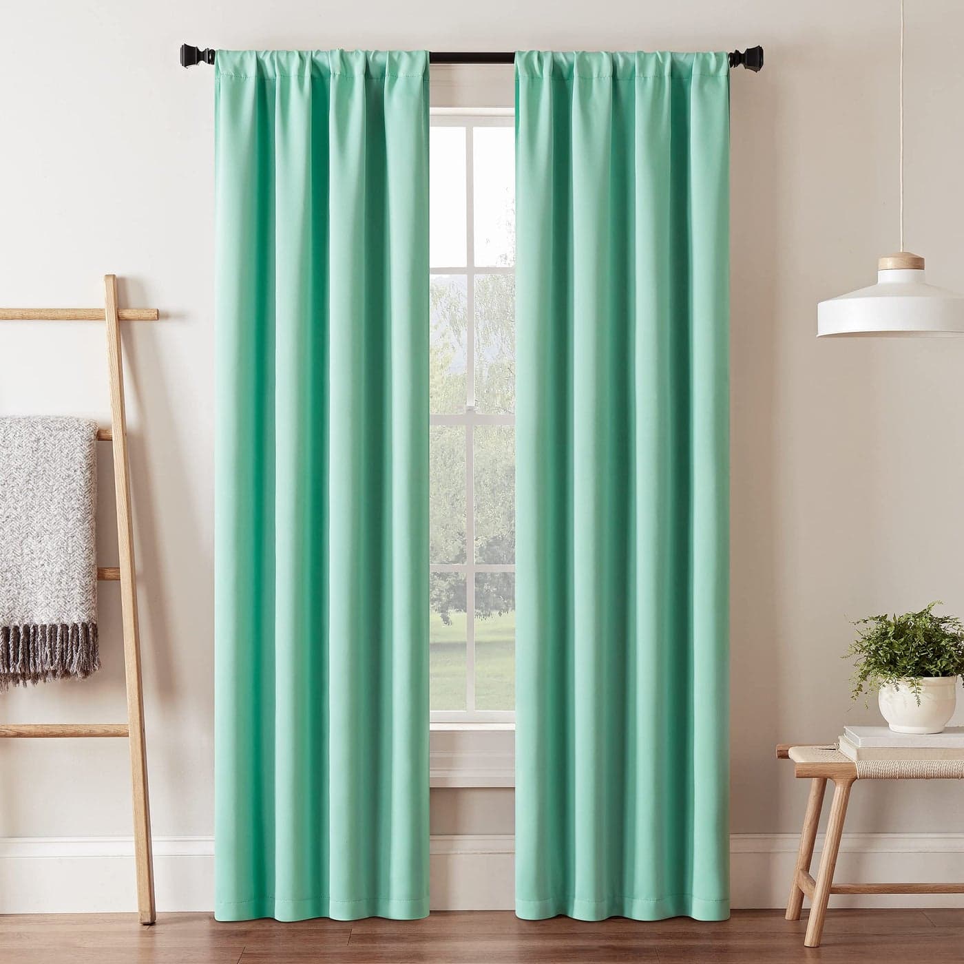 ECLIPSE Blackout Curtains for BedroomDarrell 37 x 95 Insulated Darkening Single Panel Rod Pocket Window Treatment Living Room Mint
