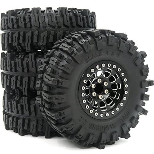 HOBBYSOUL 22 Mud Slingers Tires 124mm 22 Beadlock Wheels Black 22 Tires and Wheels 12mm Hex Rims for Axial Capra WraithTraxxas TRX4 Gen8 Everest gen 7 Pro 4Pack Assembled