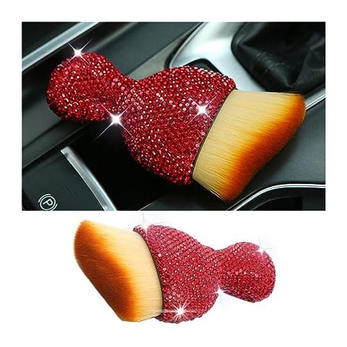 zipelo Auto Interior Dust Brush Car Detailing Cleaning Brush with Diamond Bling Handle Soft Bristles Dusting Tool Scratch Free Dirt Clean Brushes for Vehicle Dashboard Air Conditioner Vent Red