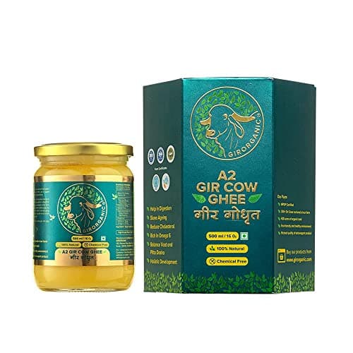 GirOrganic A2 Ghee 500ml - Pure Glass Bottle Ghee | 100% Gir Cow Ghee | Vedic Bilona Method | Grassfed, Cultured, Premium & Traditional Ghee | Immunity Booster | Gopal Ratna Award Winner 2023