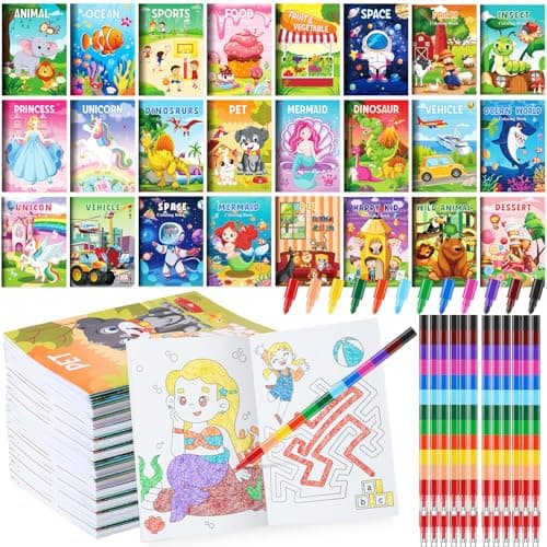 BenLouis Coloring Books for Kids With Stacking Crayons Set Mini Coloring Books Bulk for Ages 4812 Small Activity Books for Birthday Party Gifts Goodie Bags Stuffers Travel2424Pcs Assorted