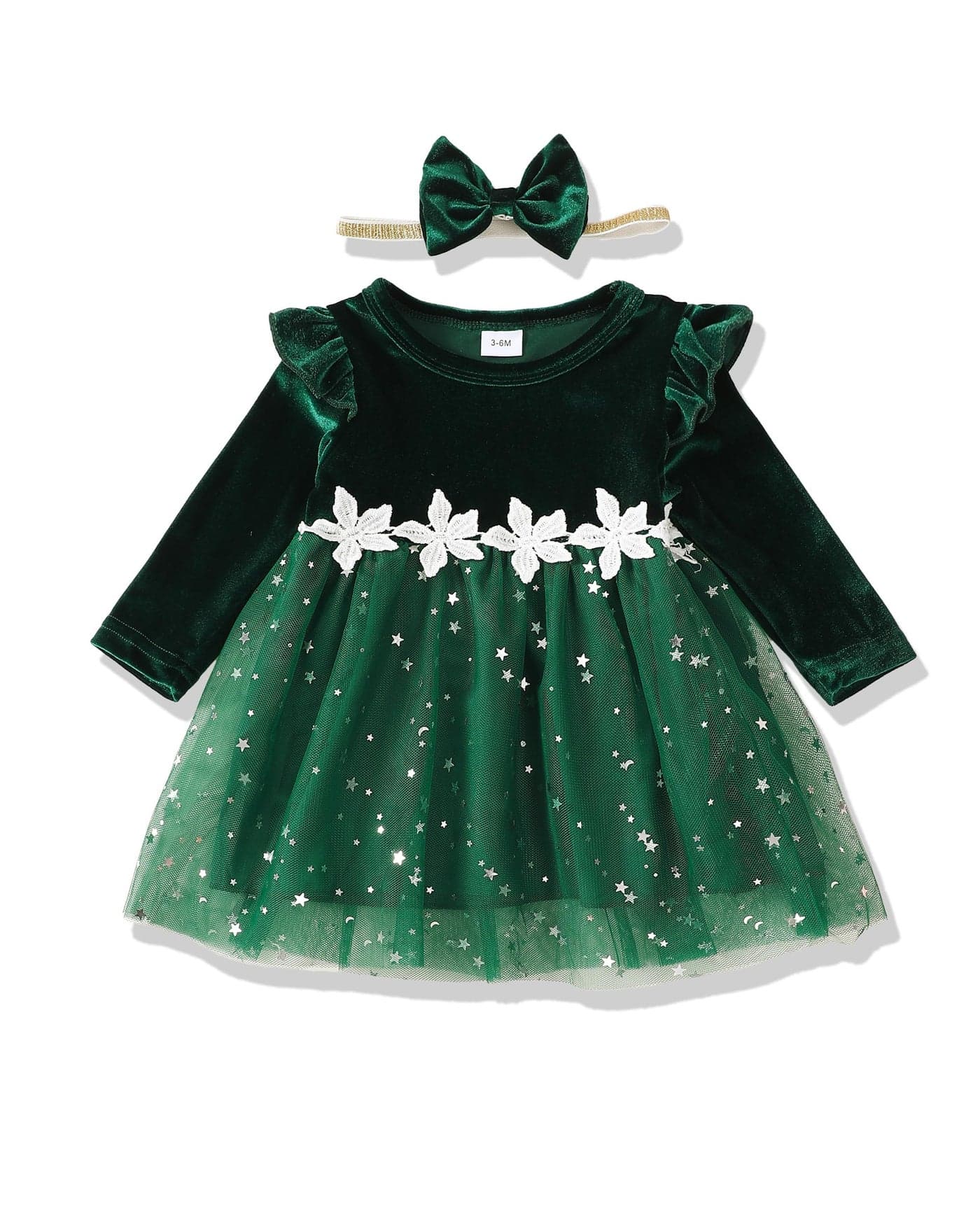 12 Month Baby Girl Christmas Dress - Winter Princess Velvet Long Sleeve Tulle Dress for Infants 12-18 Months, Green