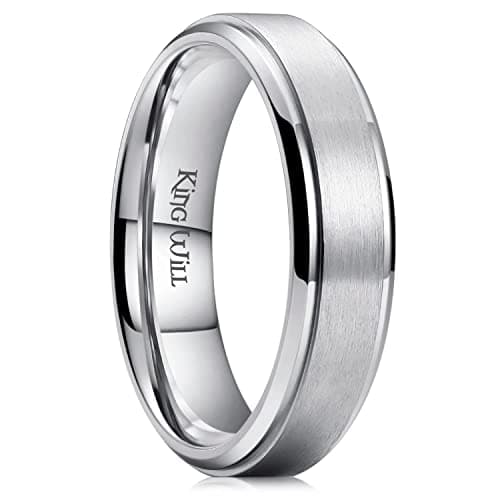 King Will Sliver Titanium Wedding Ring for Men Women-6mm Width Wedding Band Brushed Finished Engagement Ring Stepped Edge Design Comfort Fit Size 6.5