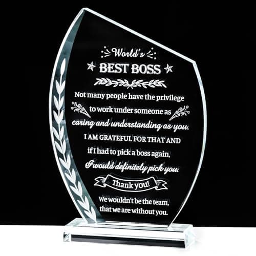 Movdyka Boss Gifts for Men Women Crystal Keepsakes Plaque World's Best Boss Gifts Appreciation Thank You Gifts Great Boss Day Birthday Ideas for Boss Office Farewell Gifts Retirement