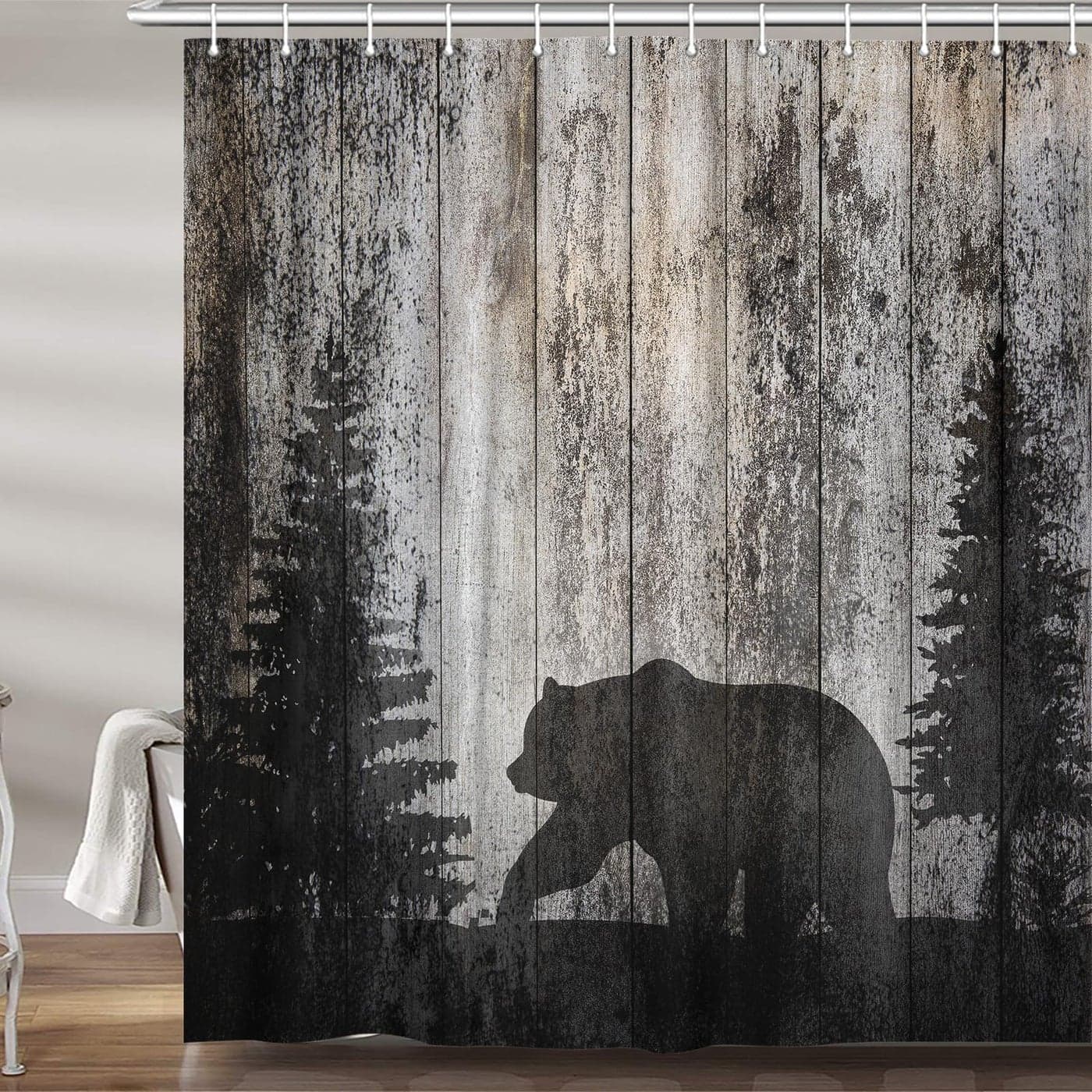 Rustic Cabin Bear Shower Curtain for Bathroom Woodland Outdoor Hunting Fabric Shower Curtains Set Country Native Lodge Wildlife Animas Print Restroom Decor Accessories with Hooks 72X72inches