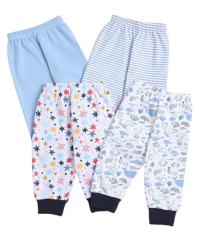 BUMZEE Sky Blue & White Full Length Boys Pyjamas Pack of 4 Age - 3-6 Months (Peb8825B-sbl.wht)