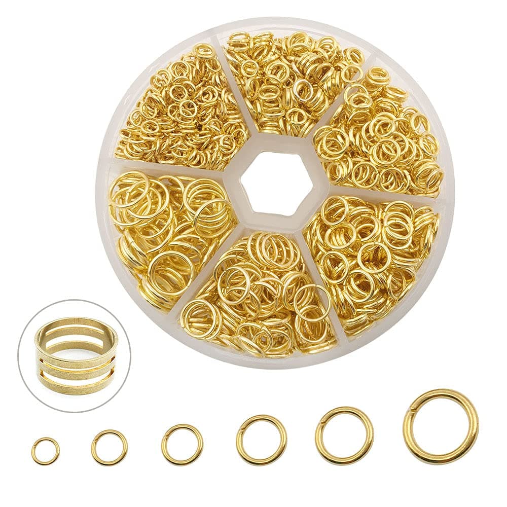 1500Pcs Mixed 6 Sizes Open Jump Rings4mm 5mm 6mm 7mm 8mm 10mm Jump Ring Jewelry Keychain for Jewelry Making Accessories with 1Pcs Jump Ring OpenClose Tool and 1Pcs Storage Box Gold