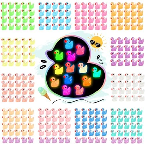 Rachan260 Pcs Luminous Mini Resin Ducks Glow in The Dark Tiny Duck Figurines for Miniature Landscape Garden Aquarium Potted Home Prank Game Dollhouse Decor Office Decompression