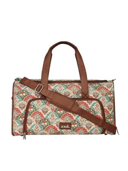 Zouk Weekender Duffle Bag | Perfect 3 Day Trip Duffle for 10 Clothes | Lightweight Foldable Cabin Bag for Men & Women | Full Access Opening, Shoe Pocket & Trolley Sleeve | MughalArtMulticolor