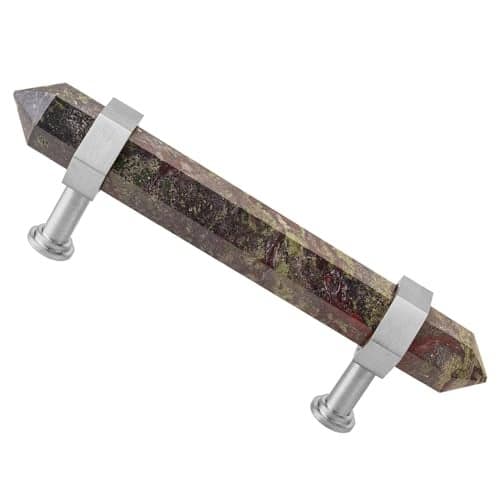 mookaitedecor Brushed Stainless Steel with Dragon Blood Jasper Double Crystal Points Drawer Pulls Cabinets Handles Door Knobs for Dresser Cupboard Kitchen Decor