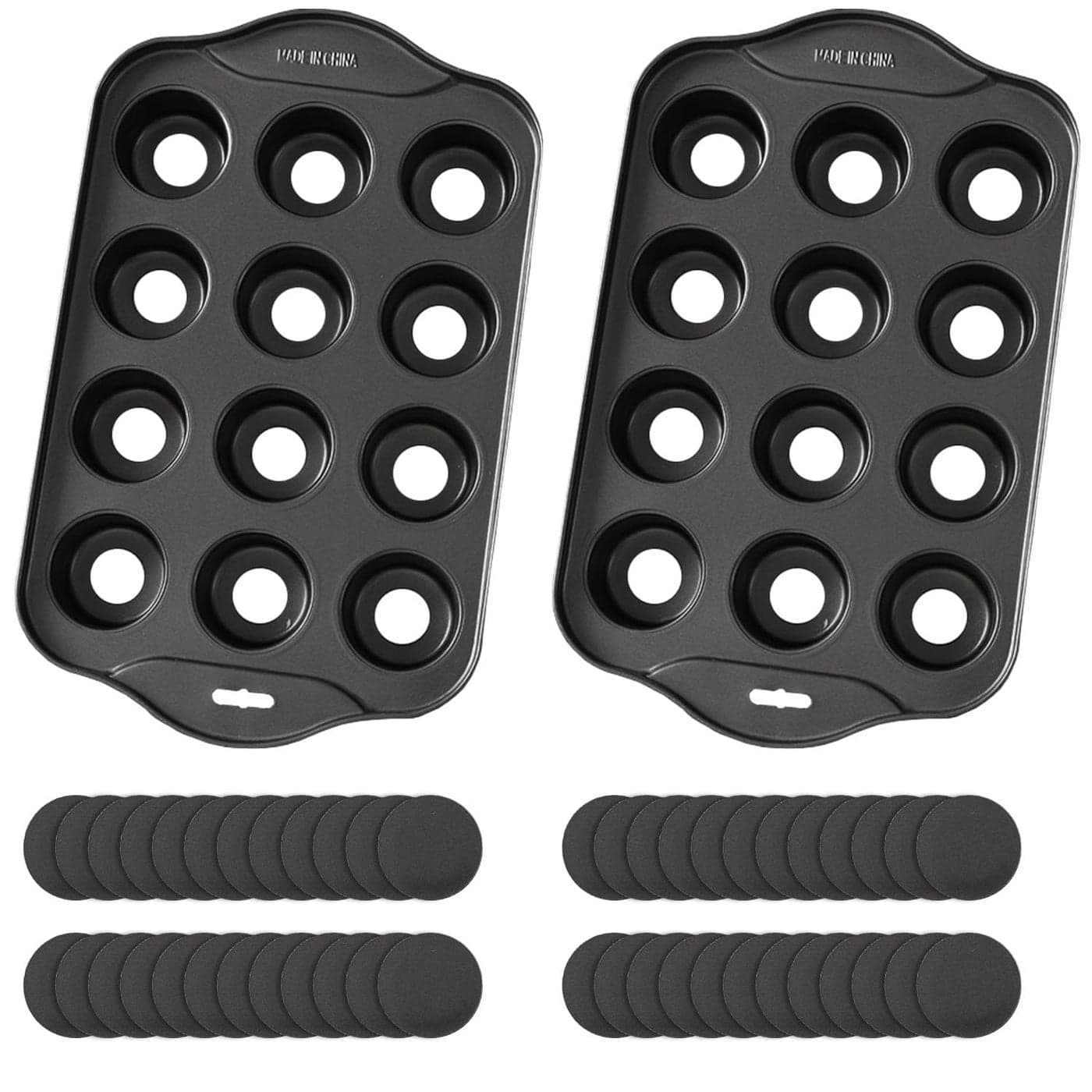 PLAZOTTA 2 Pack 12 Cavity Mini Cheesecake Pan, Mini Muffin Baking Pan, Mini Cupcake Pan with Removable Bottom, Round