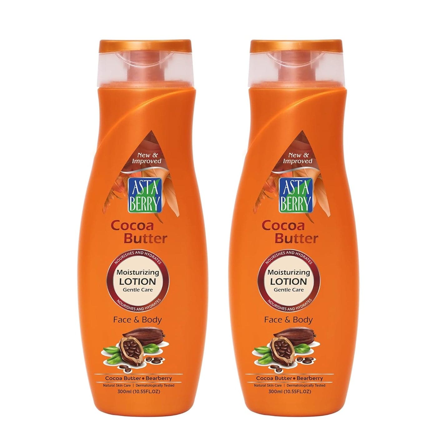 Astaberry Cocoa Butter Moisturizing Face Body Lotion 300ml Nourishes Hydrates Goodness of Cocoa Butter Bearberry Extract Removes Dryness makes skin Soft Pack of 2 2 x 300ml