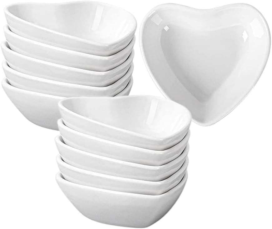Leoyoubei 10 Packs White Soy Sauce Dishes Bulk17oz Porcelain Ramekins Pinch BowlsSmall Dip Bowls Appetizer Ketchup BBQ Sushi Condiments Serving BowlStackable Heart Shape