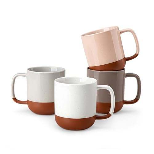 MALACASA Ceramic Coffee Mugs Set of 4, 11oz Coffee Cups, Modern Farmhouse Mugs for Coffee, Latte, Tea, Hot Chocolate, Cappuccino, Milk, Microwave & Dishwasher Safe, Multicolor, Series TARA